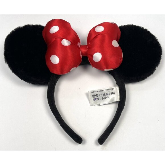 DISNEY PARKS One Size MINNIE MOUSE EARS Black Velvet Red Polka Dot Bow EUC - Picture 1 of 3